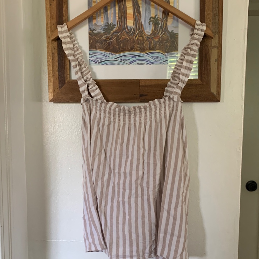 Linen blend smocked cross-back tank top